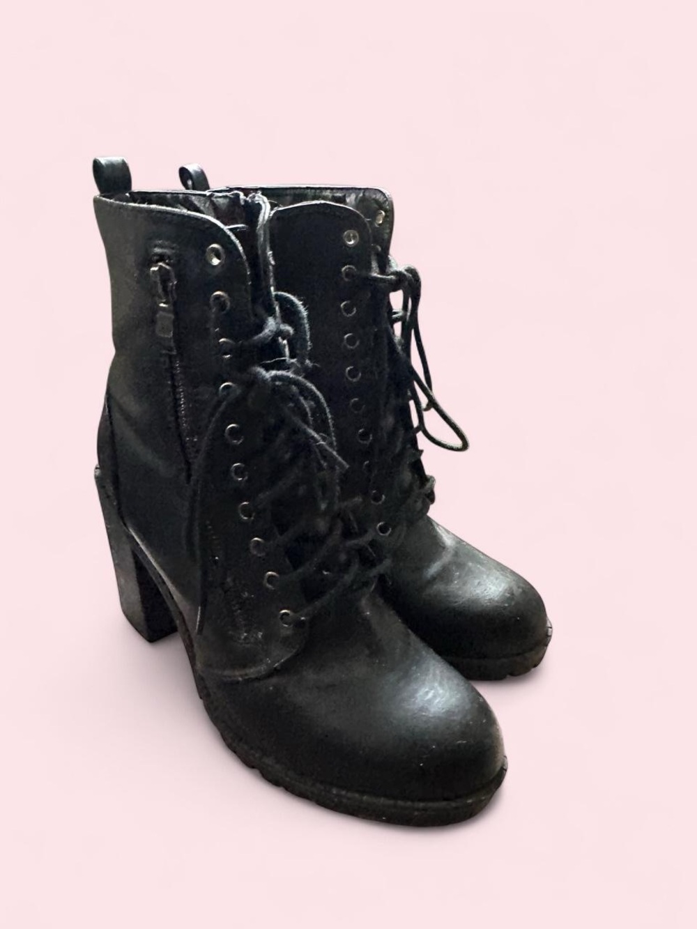 Black Lace-Up High Heel Ankle Boots - Women's